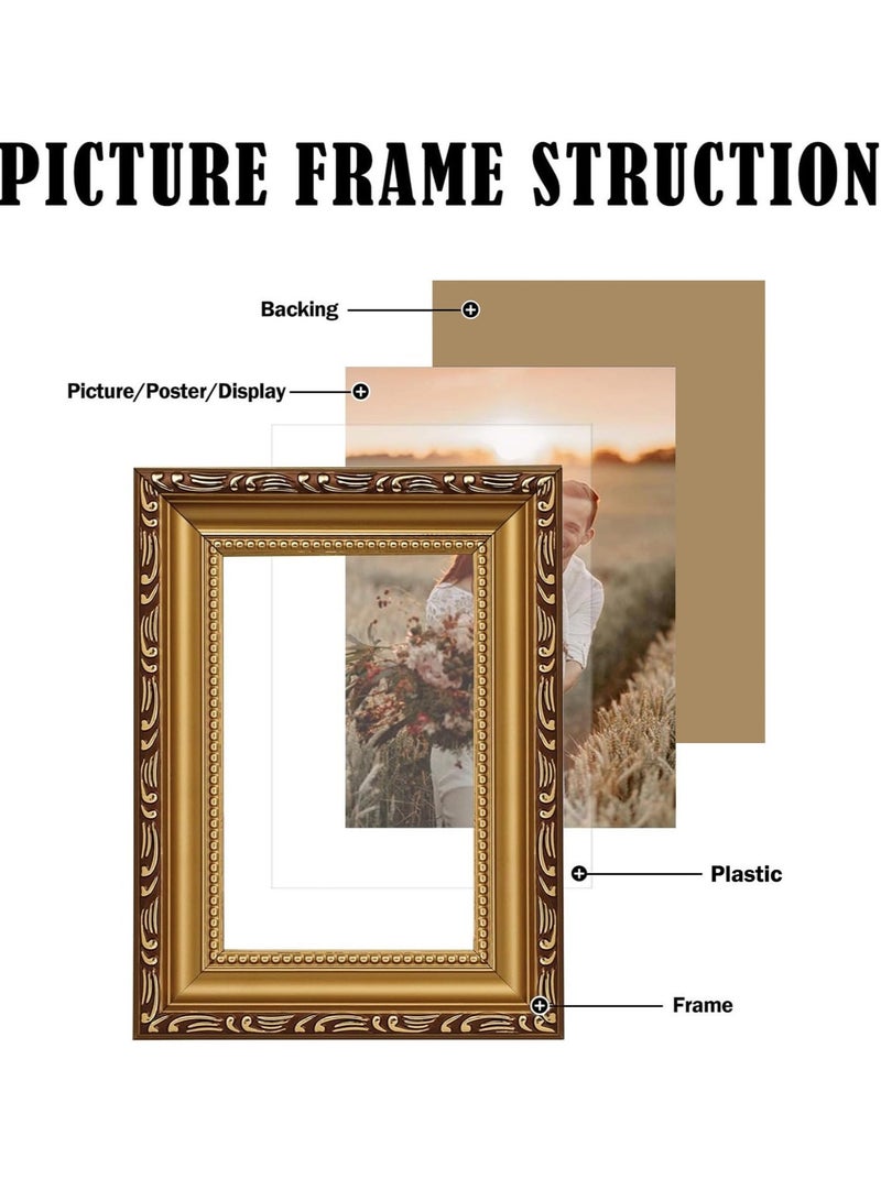إطار صورة عتيق، إطار صورة 8×10 بوصة بالذهب، للعرض على المكتب أو تعليق الجدران، إطار صورة مزخرف للملصقات - Image 2