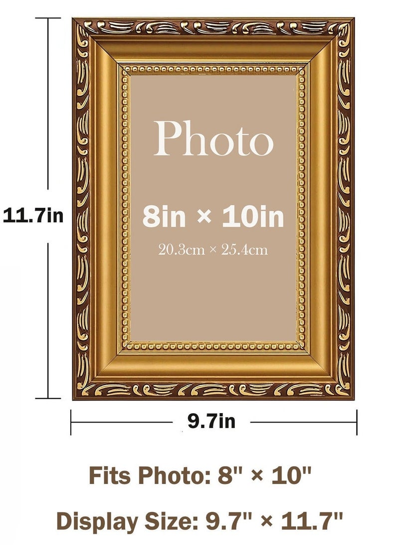 إطار صورة عتيق، إطار صورة 8×10 بوصة بالذهب، للعرض على المكتب أو تعليق الجدران، إطار صورة مزخرف للملصقات - Image 4