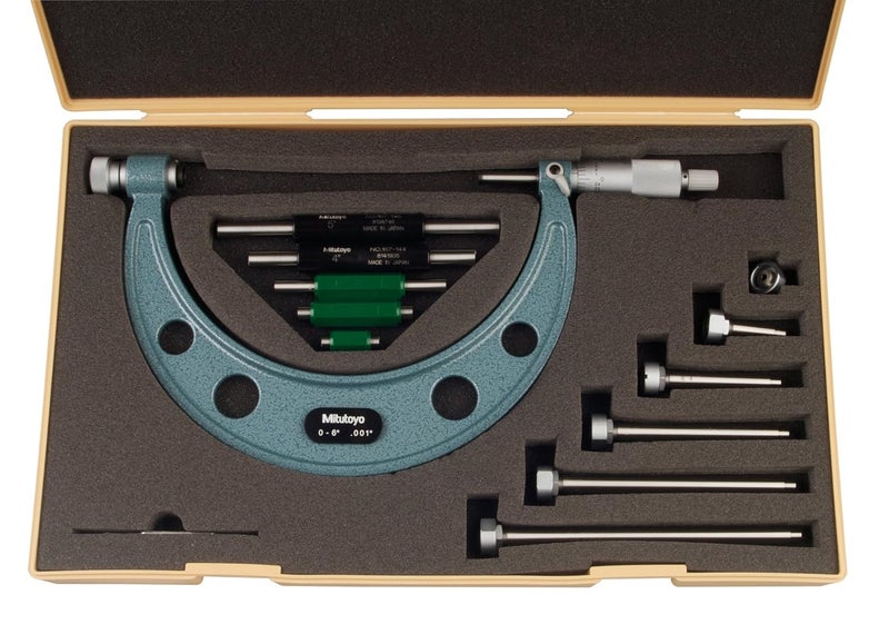 Mitutoyo Mitutoyo 104137 0  6 X 001 Interchangeable Anvil Outside Micrometer Set with Standards Blue 