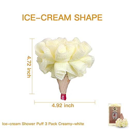 CROVIN Ice Cream Bath Sponge Pouf (Set of 3)-Creamy White Soft Mesh Puff Exfoliating Shower Sponge Ball Body Scrubber for Adults, Children - Image 3