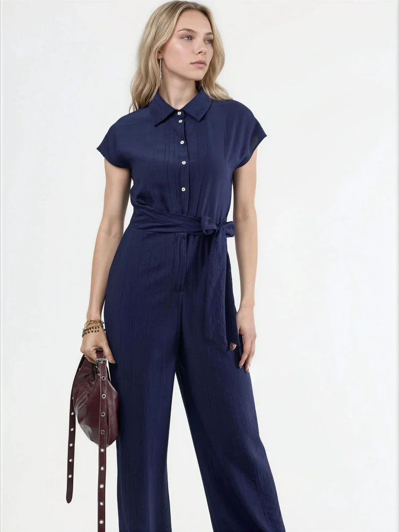 Busem BUSEM Wide Leg Buttoned Shirt Collar Jumpsuit