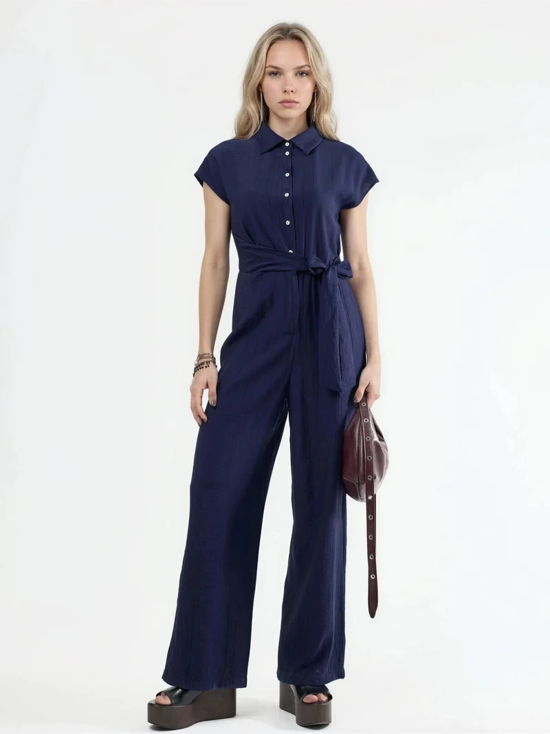 Busem BUSEM Wide Leg Buttoned Shirt Collar Jumpsuit