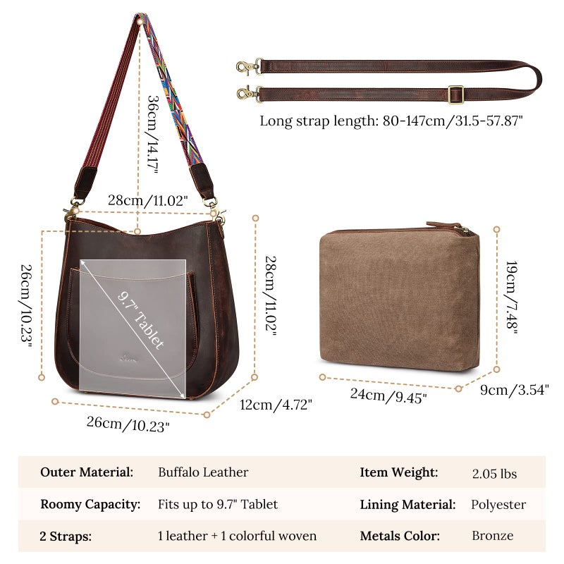 S-ZONE Women Genuine Leather Hobo Bag Crossbody Bucket Purse Vintage Shoulder Handbag with Woven Strap - Image 3