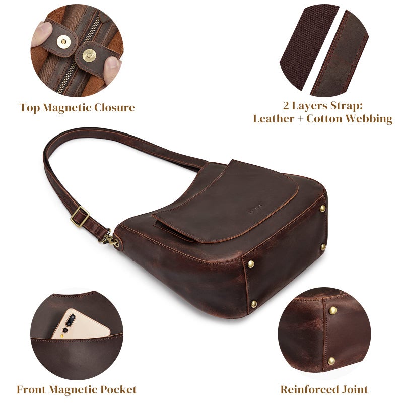 S-ZONE Women Genuine Leather Hobo Bag Crossbody Bucket Purse Vintage Shoulder Handbag with Woven Strap - Image 5