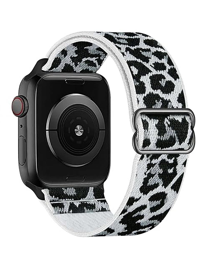 Nylon Solo Loop Stretchy Straps For Apple Watch Band 49mm 45mm 44mm 42mm, Elastic Wristbands Strap for iwatch Series 9 8 7 6 5 4 3 2 1 SE 2 SE White Leopard