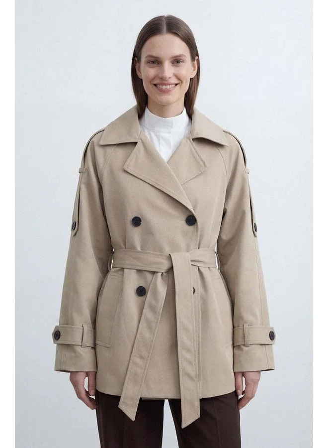 Soul Women's Cross-Collar Belted Trench Coat – 32489CKT - BEIGE.
