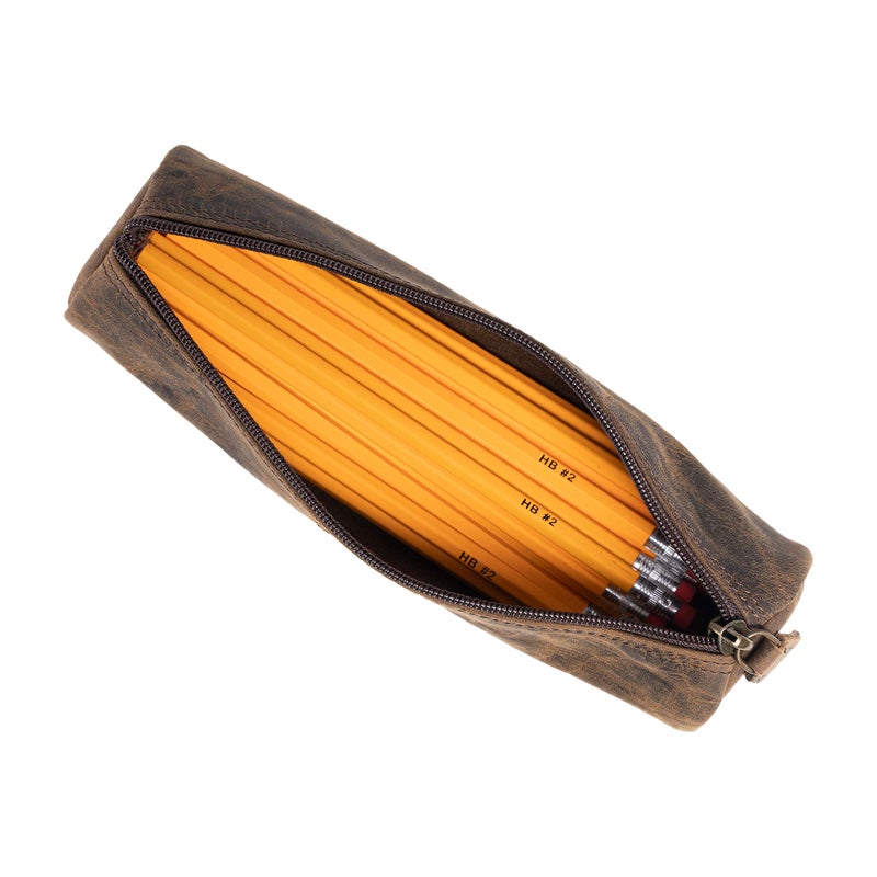 KomalC حافظة أقلام جلدية مصنوعة يدويًا حقيبة أقلام أنيقة وعملية هدية مثالية للفنانين مناسبة للمكتب من كومال سي - Image 4