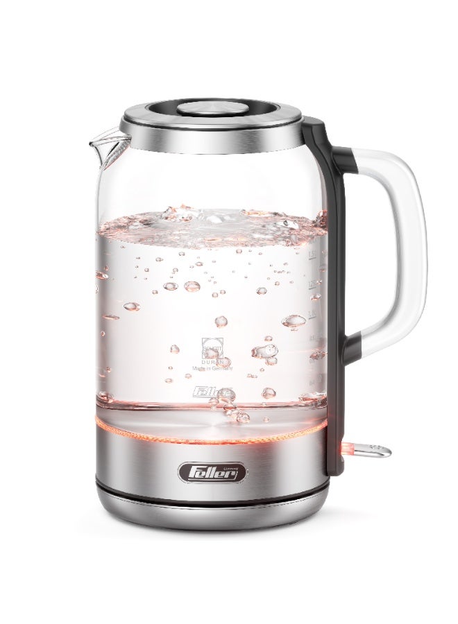 Feller Germany EK730 Electric Kettle, 1.7L German Schott Glass, 2200W Fast Boil, Strix Control, BPA Free (Stainless Steel) - Image 1