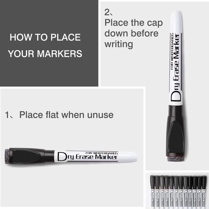 Volcanics Magnetic Dry Erase Markers With Eraser Low Odor Fine Tip Whiteboard Pens Pack of 12, Black - Image 3