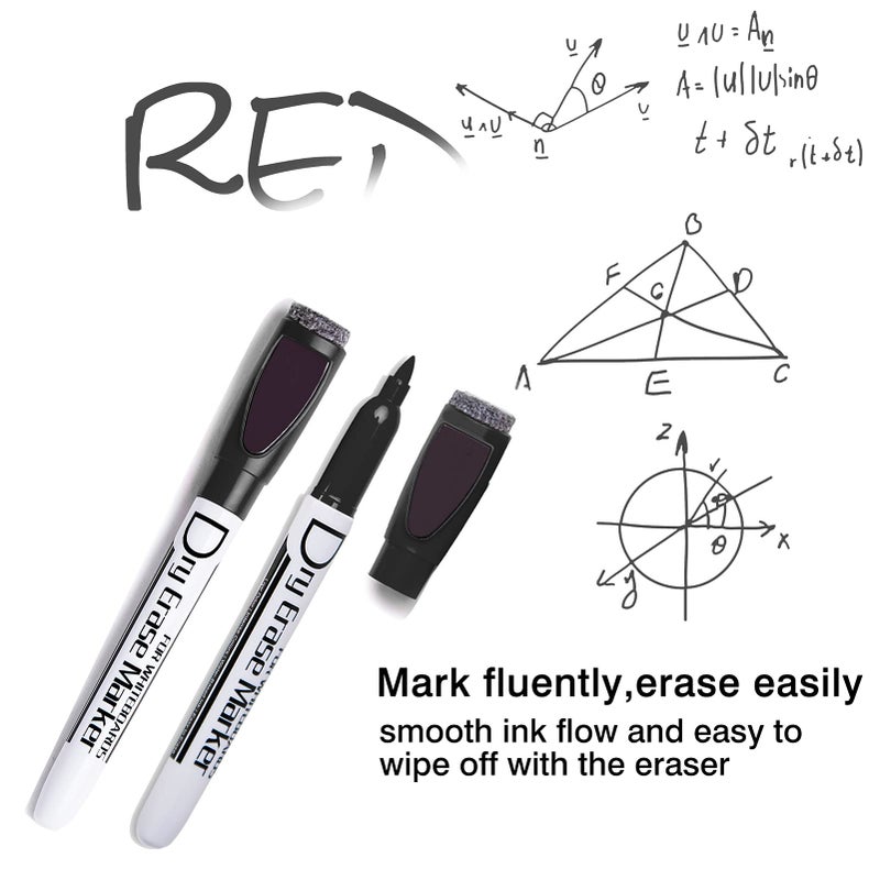 Volcanics Magnetic Dry Erase Markers With Eraser Low Odor Fine Tip Whiteboard Pens Pack of 12, Black - Image 2