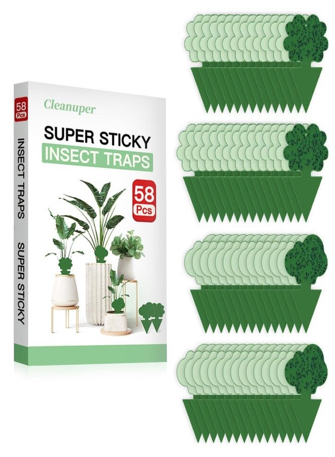 Cleanuper 58 Pcs Green Flying Insect Traps for Plants,Indoors, Outdoors, Kitchen, Yellow Sticky Traps for Fungus Gnat, Fly and Fruit Fly, Flying Insects, Non-Toxic & Odorless, Kid & Pet Safe, Economic Pack - Image 2