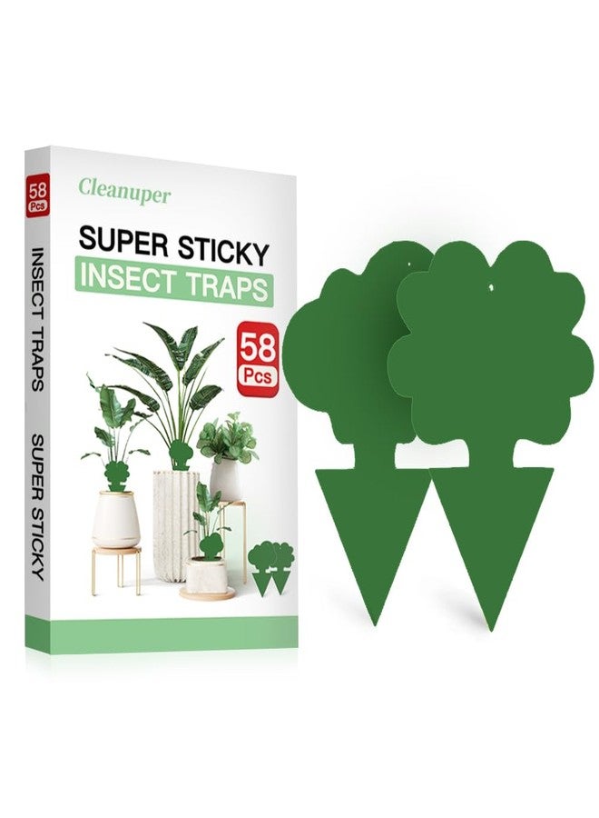 Cleanuper 58 Pcs Green Flying Insect Traps for Plants,Indoors, Outdoors, Kitchen, Yellow Sticky Traps for Fungus Gnat, Fly and Fruit Fly, Flying Insects, Non-Toxic & Odorless, Kid & Pet Safe, Economic Pack - Image 1