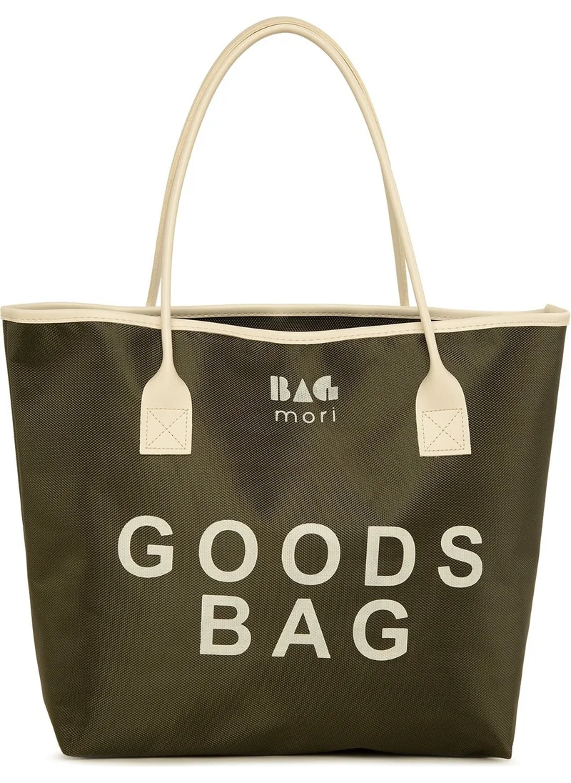 باجموري Khaki Printed Leather Garnished Tote Bag