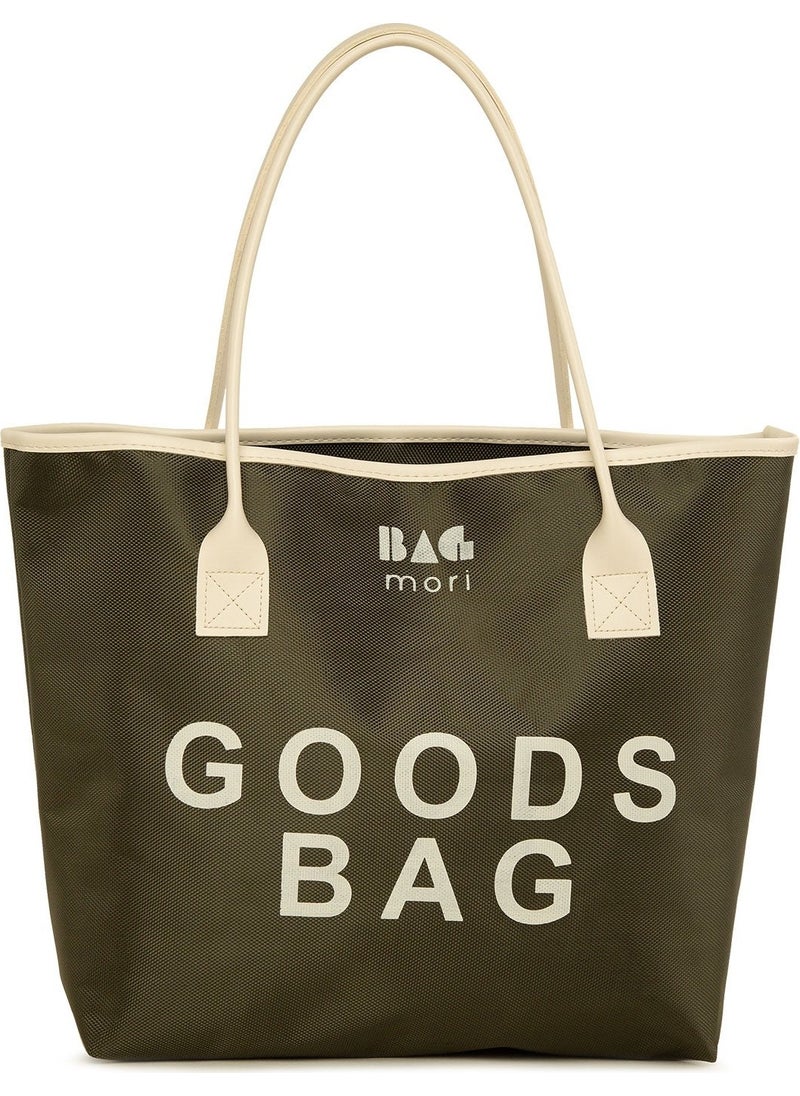 Bagmori Khaki Printed Leather Garnished Tote Bag  - Image 1
