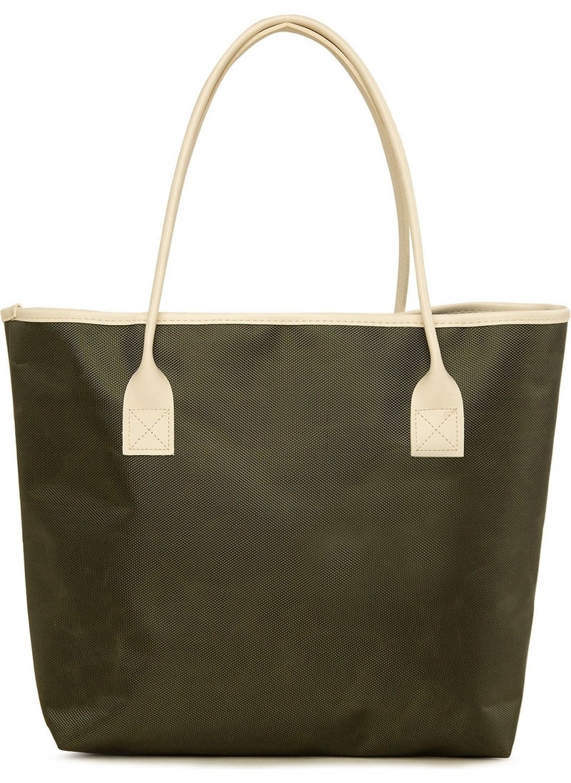 Bagmori Khaki Printed Leather Garnished Tote Bag  - Image 3
