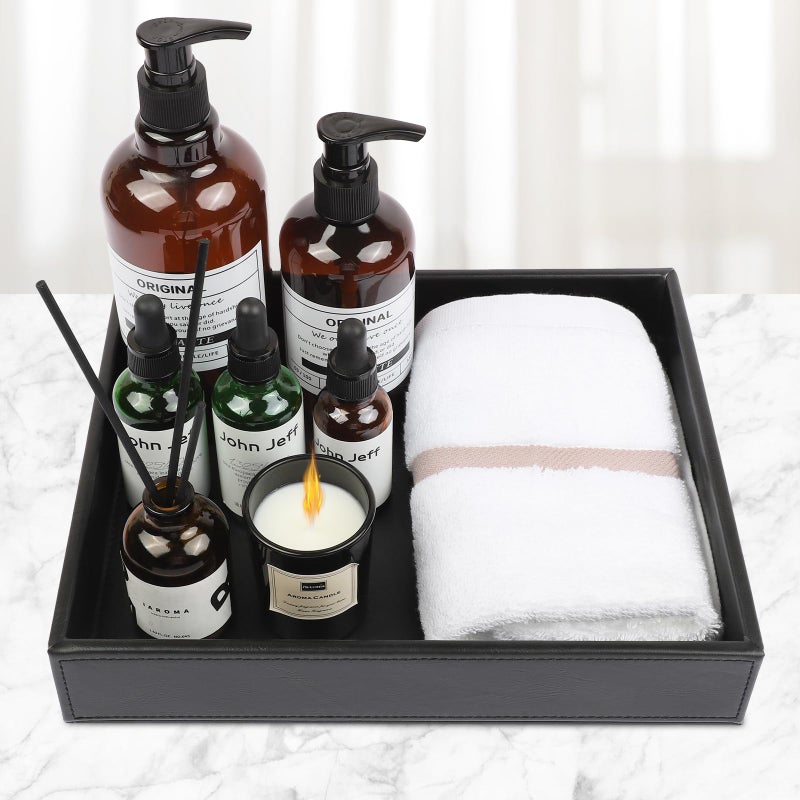 Decor Trends Leather Valet Organizer for Men â€“ Black Catchall for Wallet, Keys, EDC, Jewelry, and Perfume â€“ Nightstand, Dresser, and Bathroom Vanity Storage - Image 2