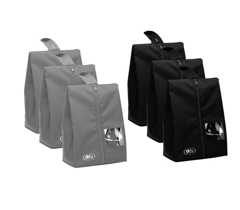 Lify Travel Shoe Bags with View Water-Resistant Shoe Bags，Portable Nylon Travel Shoe Organiser Bags with Zipper for Women Men，6 Pack (Black & Grey) - Image 1
