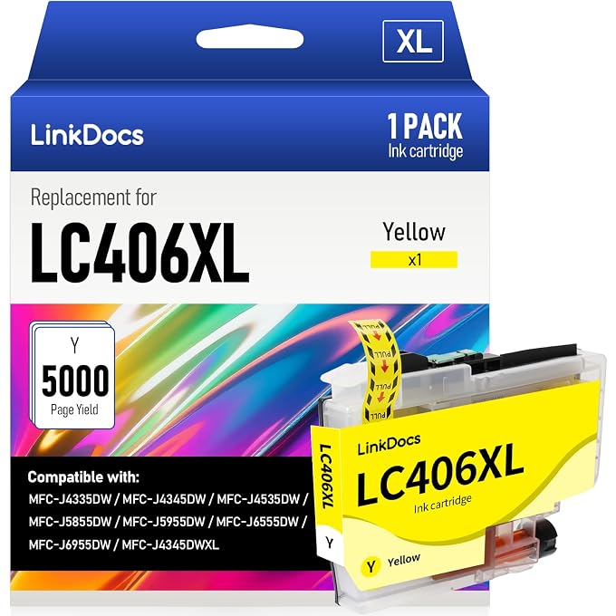 LinkDocs LC406XL Yellow Compatible Ink Cartridges Replacement for LC406 LC406XL Y to use with MFC-J4535DW MFC-J4345DW MFC-J4335DW MFC-J5855DW MFC-J5955DW MFC-J6555DW Printer