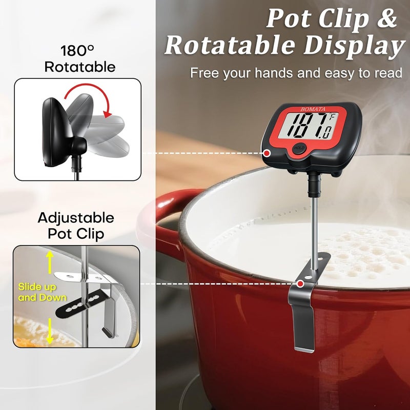 BOMATA Digital Candy Thermometer with Pot Clip, Deep Fry Oil Thermometer with Rotatable Display & Long Probe, for Candy Candle Making, Cooking, Food, Liquids, Water, Sugar.. Black - Image 2