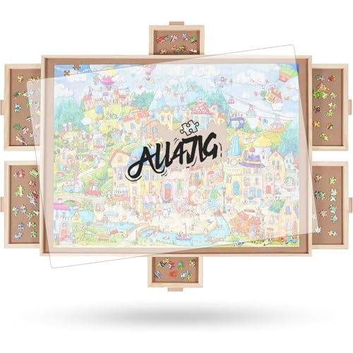 ALL4JIG 1000 Pieces Rotating Puzzle Board with 6 Drawers and Cover22x30Portable Wooden Jigsaw Puzzle Table for AdultsLazy Susan Spinning Puzzle Boards Birthday Gift for mom - Image 1