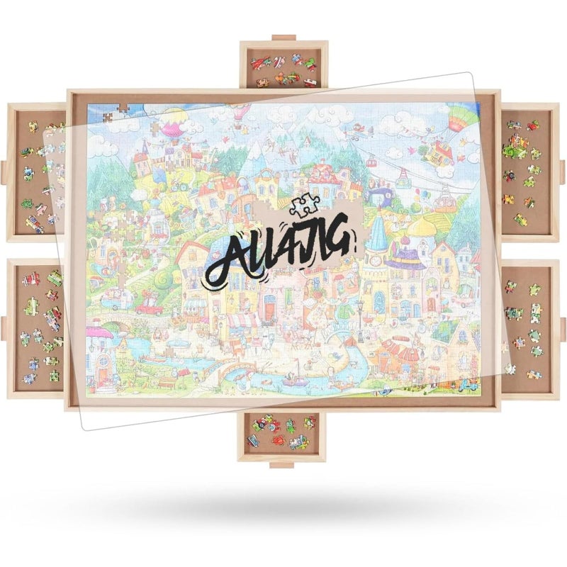 ALL4JIG 1000 Pieces Rotating Puzzle Board with 6 Drawers and Cover22x30Portable Wooden Jigsaw Puzzle Table for AdultsLazy Susan Spinning Puzzle Boards Birthday Gift for mom - Image 2