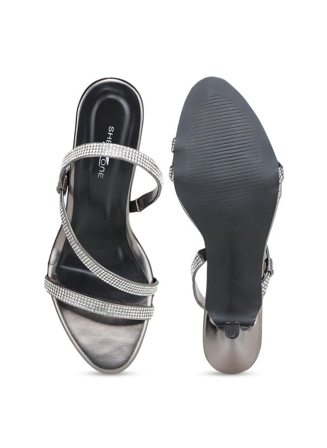 She Zone كعب ستيليتو مزين باللون الرمادي للنساء - Image 5