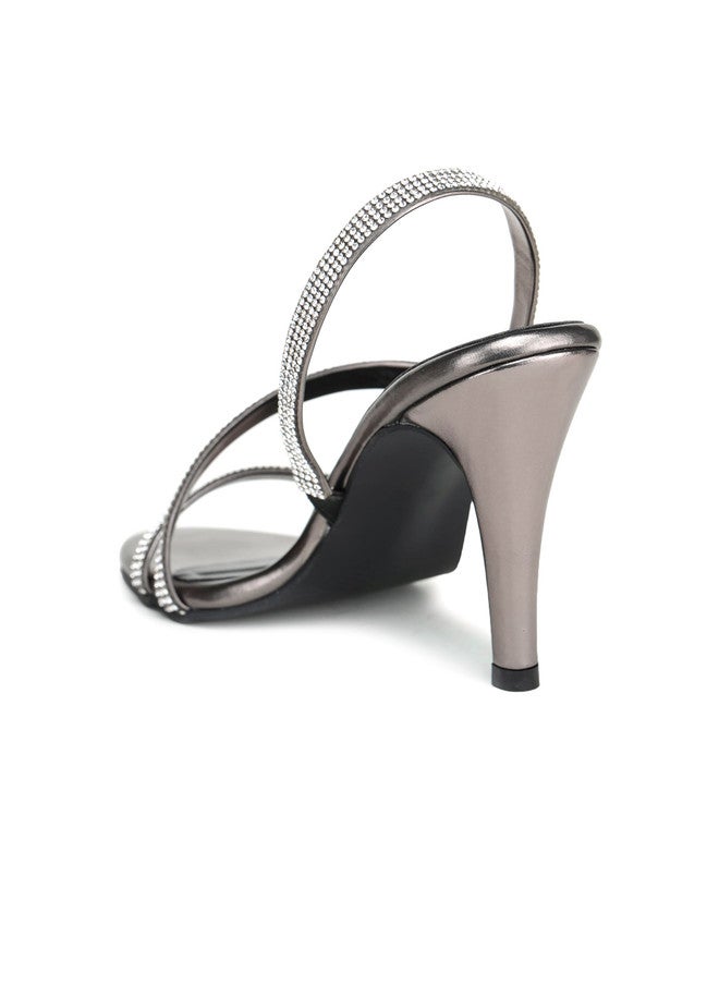 She Zone كعب ستيليتو مزين باللون الرمادي للنساء - Image 3