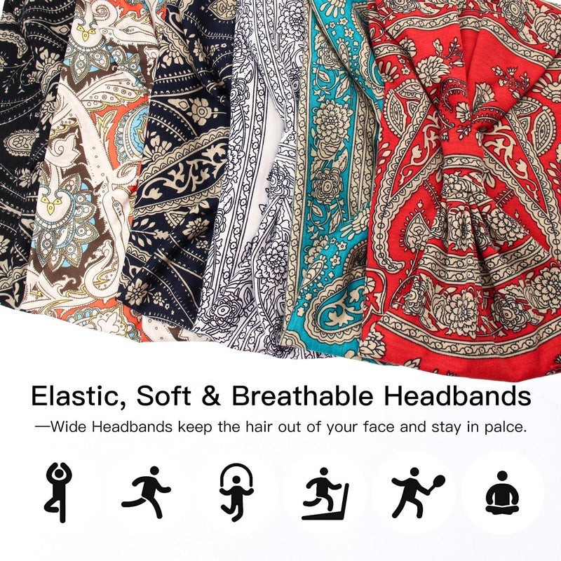 Yeshan Wide Headbands for Women Boho Knotted Head Wraps Turbans Non Slip Bandana Headbands Sport Yoga Workout Stretchy Hair bands,Pack of 6 - Image 4