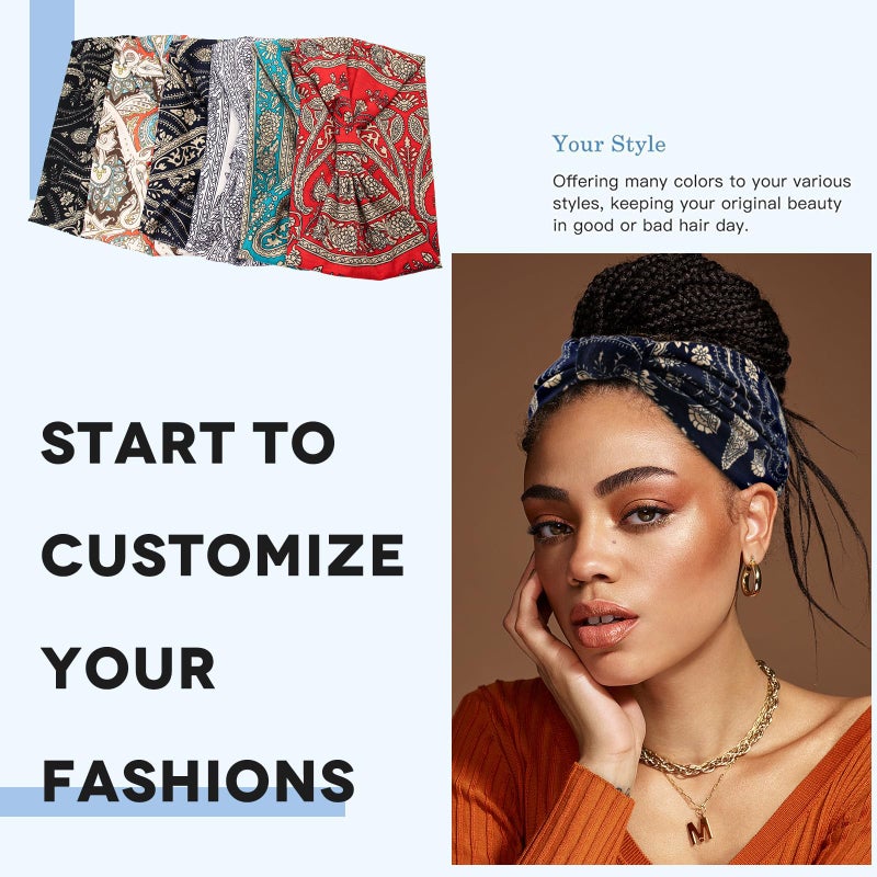 Yeshan Wide Headbands for Women Boho Knotted Head Wraps Turbans Non Slip Bandana Headbands Sport Yoga Workout Stretchy Hair bands,Pack of 6 - Image 3