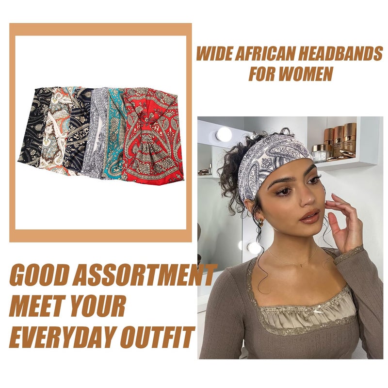 Yeshan Wide Headbands for Women Boho Knotted Head Wraps Turbans Non Slip Bandana Headbands Sport Yoga Workout Stretchy Hair bands,Pack of 6 - Image 5
