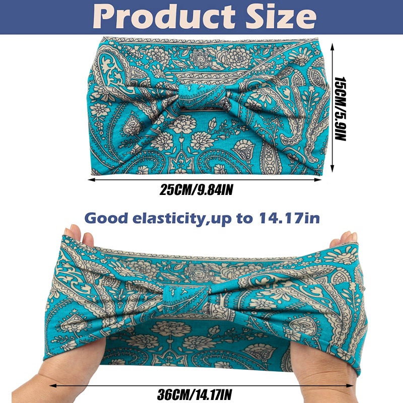 Yeshan Wide Headbands for Women Boho Knotted Head Wraps Turbans Non Slip Bandana Headbands Sport Yoga Workout Stretchy Hair bands,Pack of 6 - Image 2