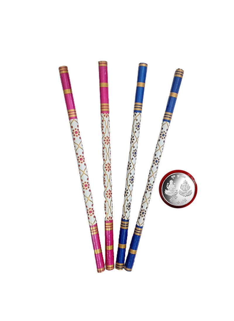 Anshri Anshri Navratri Festival Multicolor Dandiya Sticks for Dance Pack of 1 Pair Bold Garba Dance Sticks With Silver Color Coin for Kids Adults 