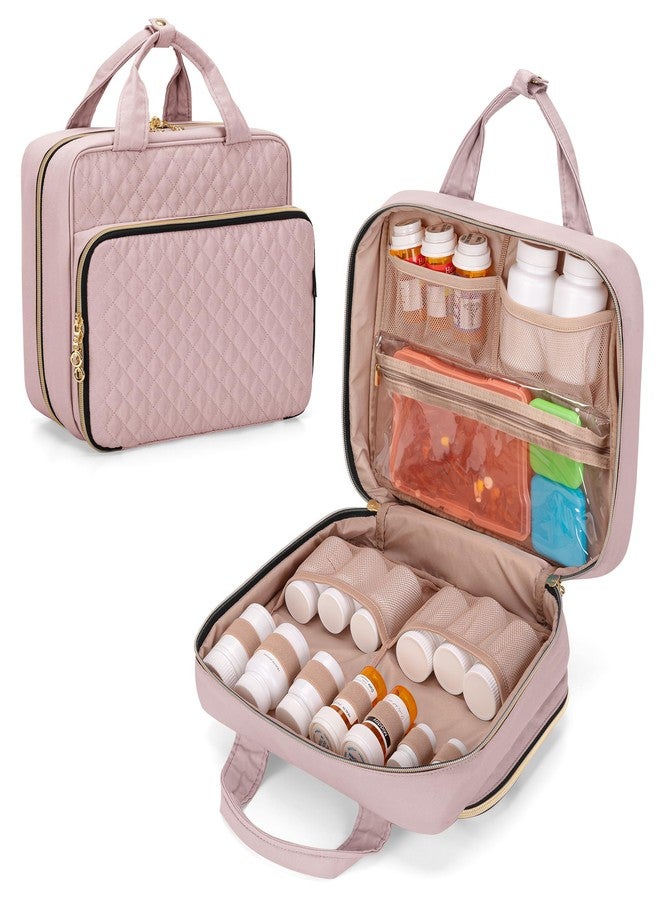 Damero Pill Bottle Organizer Bag, Travel Medicine Bag Organizer, Medicine Organizer and Storage for Pills, Vitamin, Fish Oil, Medical Supplements for Women and Men, Misty Rose - Image 1