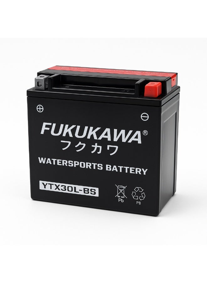 FUKUKAWA YTX30L-BS 12V 30Ah Conventional Watersports Battery With 6 Electrolyte Packs High Performance Lead Acid Marine Battery For Jet Ski Boat UTV ATV Snowmobile - Image 1