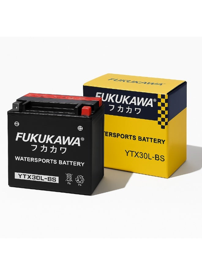 FUKUKAWA YTX30L-BS 12V 30Ah Conventional Watersports Battery With 6 Electrolyte Packs High Performance Lead Acid Marine Battery For Jet Ski Boat UTV ATV Snowmobile - Image 2