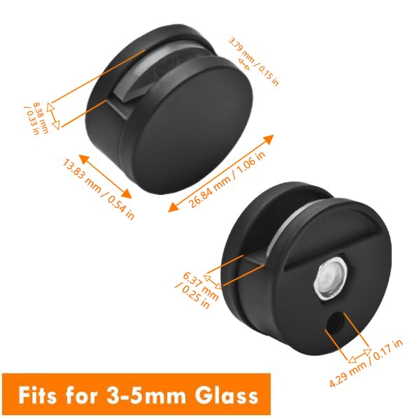 AccEncyc Black Frameless Mirror Mounting Hardware Kit Zinc Alloy Mirror Holders Mirror Mounting Brackets Glass Clips Clamps Bathroom Mirrors Supporting Sheet Fits for 3-5mm Thick Glass (4 Pack) - Image 5