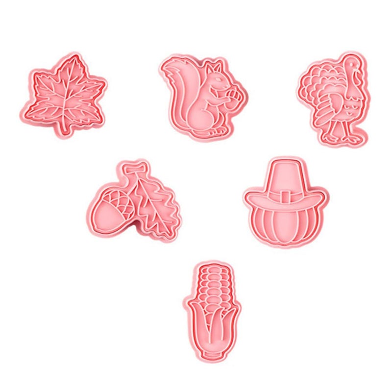 Pink Thanksgiving Cookie Molds 6pcs Set Creative Pressing Biscuit Cutters DIY Baking Supplies - Image 2