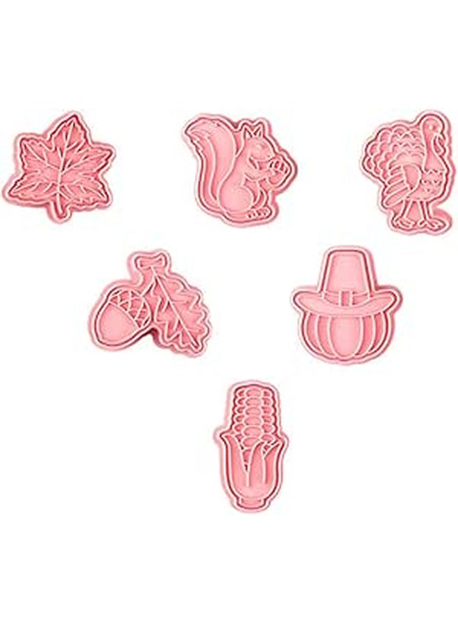 Pink Thanksgiving Cookie Molds 6pcs Set Creative Pressing Biscuit Cutters DIY Baking Supplies - Image 1