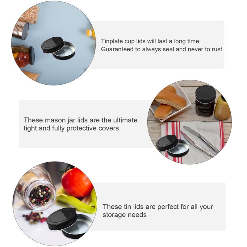 70mm Black Tinplate Mason Jar Lids 16pcs Replacement Sealing Caps for Canning Food Storage - Image 4