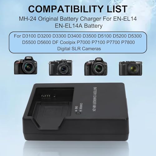 DijiiPlus++ MH-24 Camera Battery Charger for Nikon: EN-EL14 EN-EL14A Wall Quick Charger D5100 D5200 D5300 D5500 D5600 D3100 D3200 D3300 D3400 D3500 P7000 P7100 P7700 P7800 with Cord - Image 4
