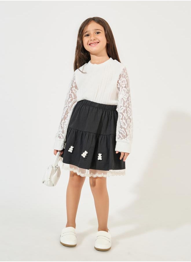 Styli - Lace Insert Sleeve Rib Knit Top - Image 1
