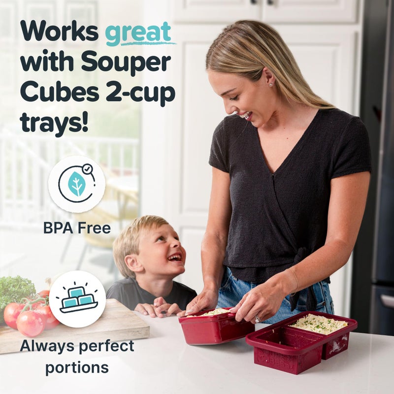 Souper Cubes Stoneware 2.0-5" x 5" Baking Dishes for Oven, Made in USA, Premium Mini Ceramic Baking Dishes with Silicone Covers for Individual Portions, Set of 2 - Cranberry - Image 4