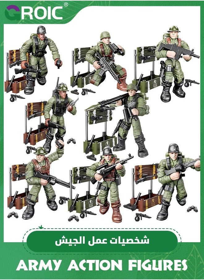 GROIC - Army Men Set Military Action Figures Mini Soldier Model Toys,Team Toy Soldiers Action Figures Playset with Military Accessories for Kids,Soldier Building Block Toy - Image 1