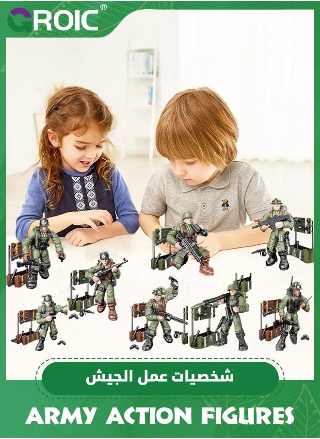 GROIC - Army Men Set Military Action Figures Mini Soldier Model Toys,Team Toy Soldiers Action Figures Playset with Military Accessories for Kids,Soldier Building Block Toy - Image 1