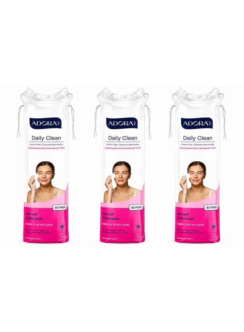 Adora 3-in-1 Cotton Makeup Remover Pads – 80 pieces × 3 (Total: 240 pieces) - Image 1