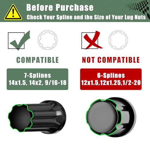 Glorider 7 Spline Lug Nuts Key Socket, 1/2 Inch Drive Impact Square Tool - Quickly Remove M14x1.5, M14x2.0 and 9/16 Wheel Lug Nuts | 1 Pc (Black) - Image 4