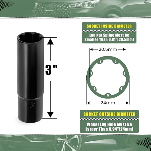 Glorider 7 Spline Lug Nuts Key Socket, 1/2 Inch Drive Impact Square Tool - Quickly Remove M14x1.5, M14x2.0 and 9/16 Wheel Lug Nuts | 1 Pc (Black) - Image 3