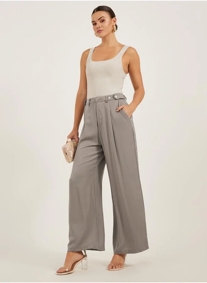 ستايلي Styli Solid Pleated Wide Leg Pants with Belt Loops