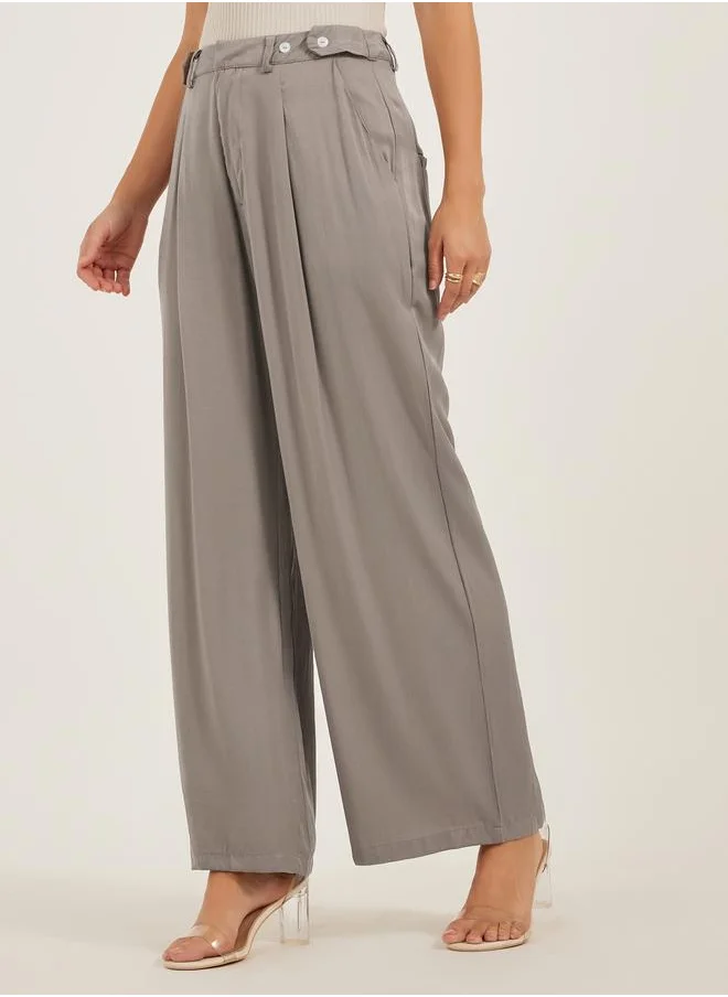 ستايلي Styli Solid Pleated Wide Leg Pants with Belt Loops