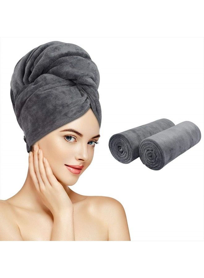 SUNLAND Microfiber Hair Drying Towel 2 Pack Super Absorbent Quick Dry Magic Hair Turban for Drying Long Hair Soft and Large 20 inch X 40 inch Grey - Image 1